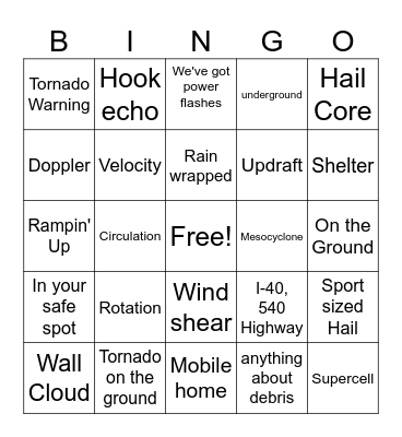 Severe Weather Bingo Card