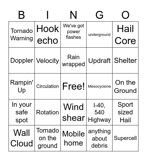 Severe Weather Bingo Card