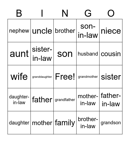 Family Bingo Card