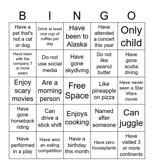 Fun Fact Bingo Card