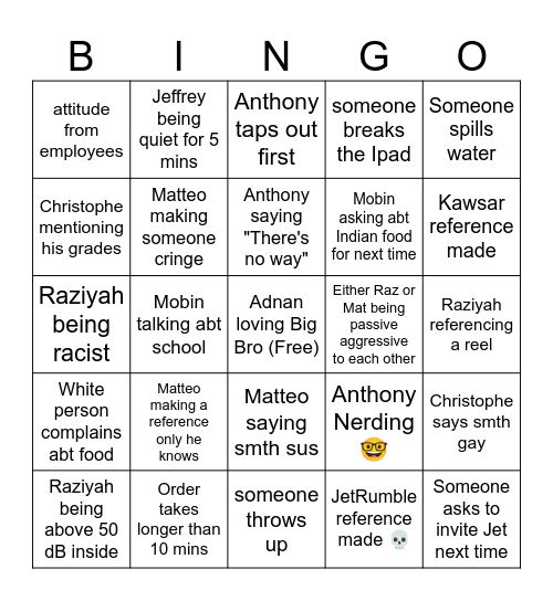 Japanese BBQ Bingo Card