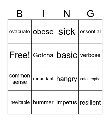 VOCABULARY Bingo Card