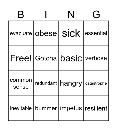 VOCABULARY Bingo Card