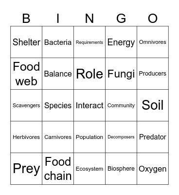 Ecosystem Vocabulary Bingo Card