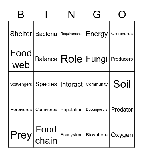 Ecosystem Vocabulary Bingo Card