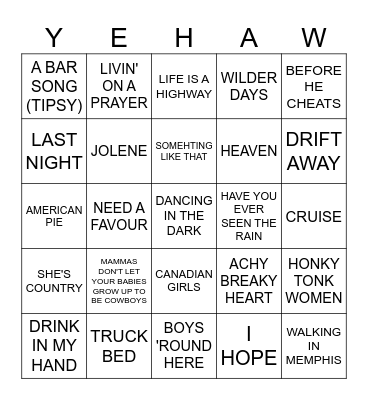 GIDDY UP COUNTRY Bingo Card