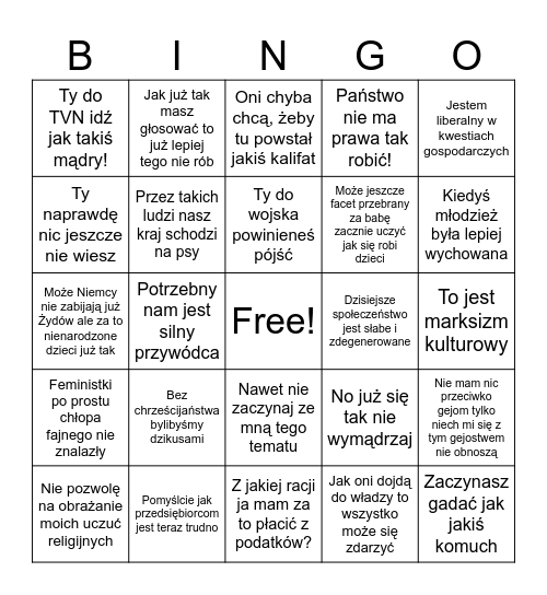 Rozmowa z konserwatystą Bingo Card