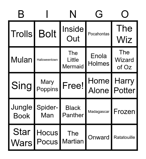 SEI MOVIE BINGO Card