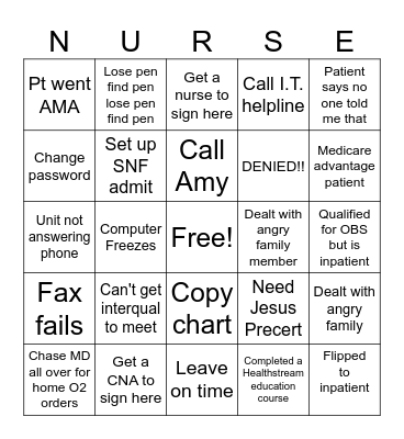 Case Management Nurse Bingo Card