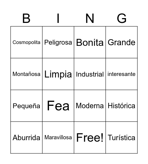 Describir Ciudades Bingo Card