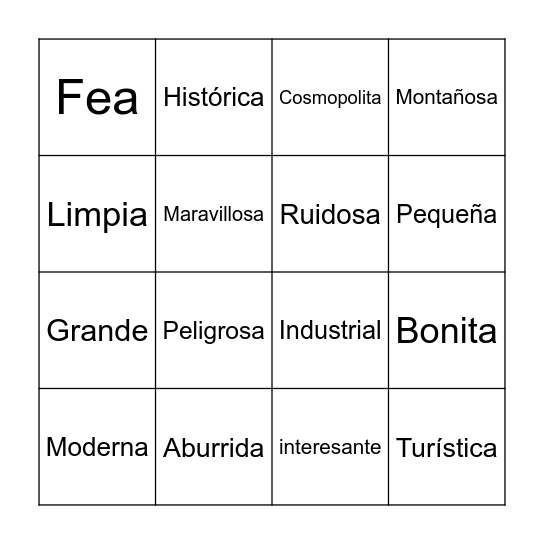 Describir Ciudades Bingo Card