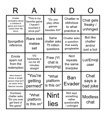 Nintgo Bingo Card