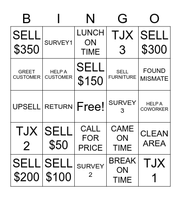 Retail Bingo Card