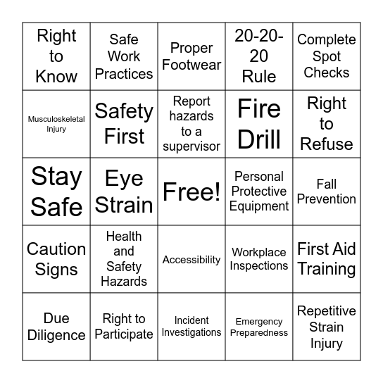 Safety and Health Week 2024 Bingo Card