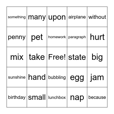 Word Bingo Card