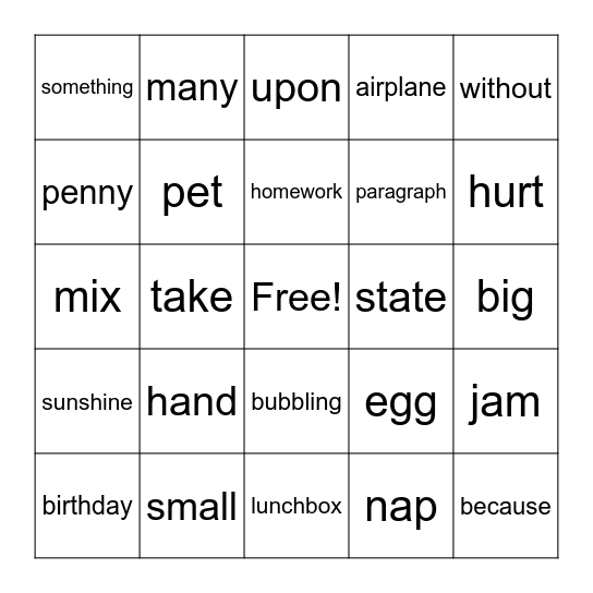 Word Bingo Card
