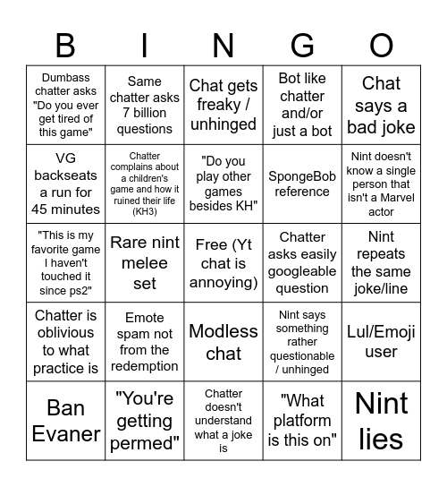Untitled Bingo Card