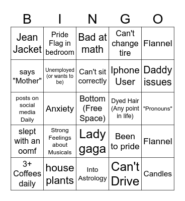 Gay Bingo Card