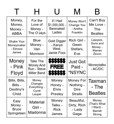 Money Talks Bingo Card