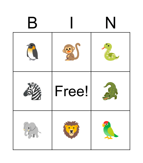 Zoo animal sound puzzle Bingo Card