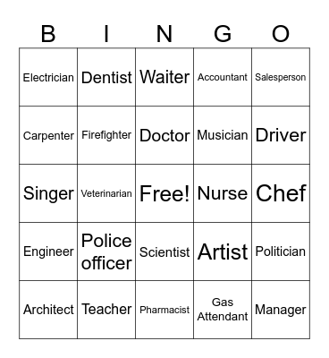Jobs and professions Bingo Card