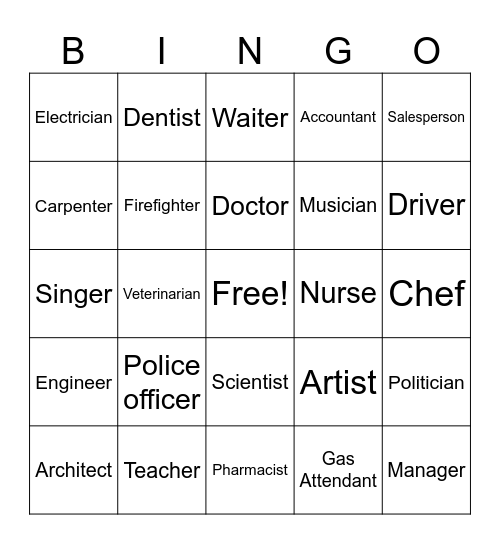 Jobs and professions Bingo Card