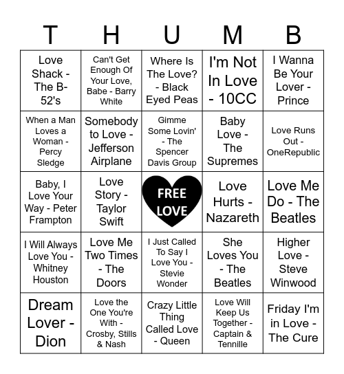 Love Is In The Air Bingo Card