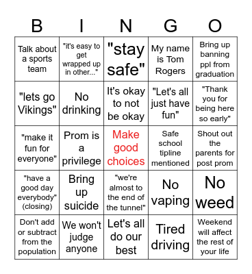 T-Rodge prom psa Bingo Card