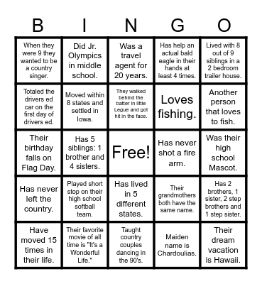 Sisters Bingo Card