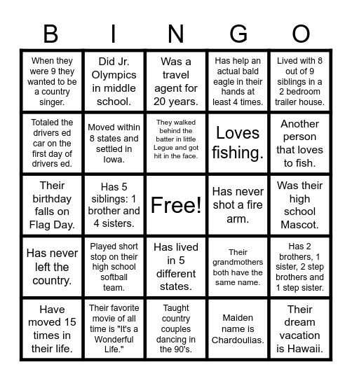 Sisters Bingo Card