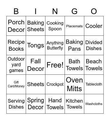 Bridal Bingo Card