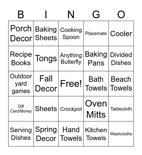 Bridal Bingo Card