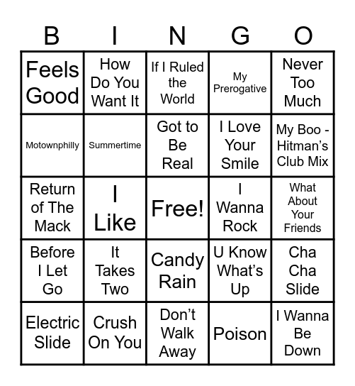 Cookout Classics - Song Edition Bingo Card