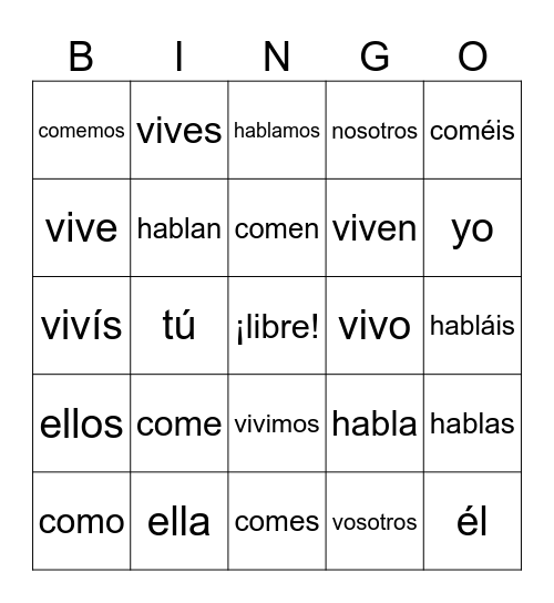 Conjuguemos Bingo Card