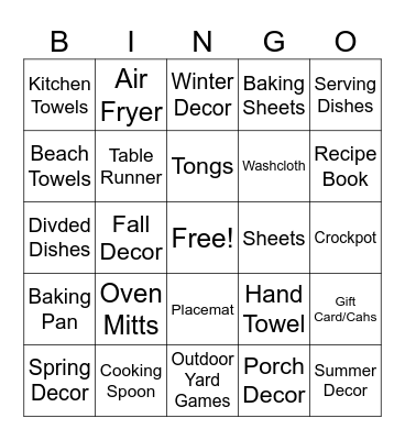 Bridal Bingo Card