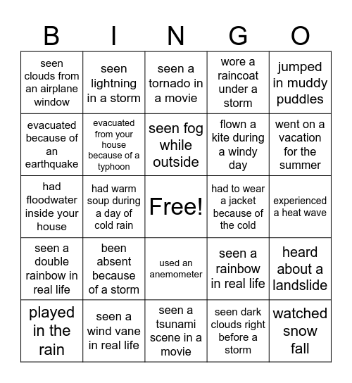 Weather and Climate Bingo Card