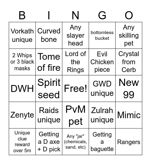 OSRS Bingo Card