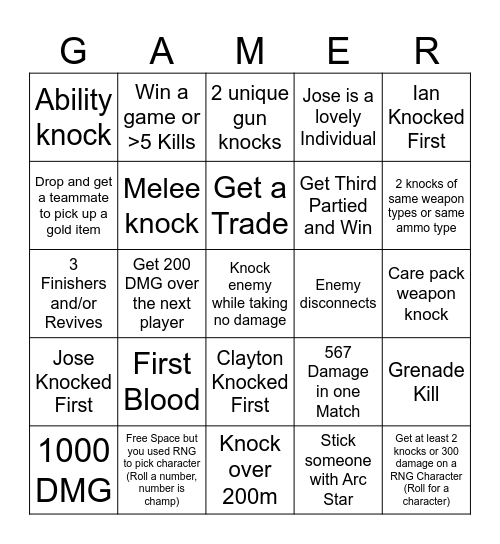 Apex Bingo Card