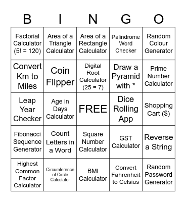 Python Programming Bingo Card