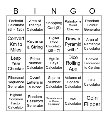 Python Programming Bingo Card