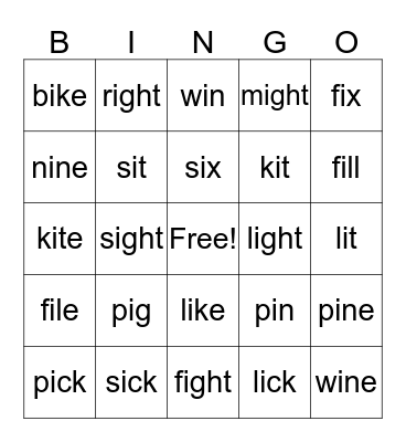 Long & Short "i" sounds Bingo Card