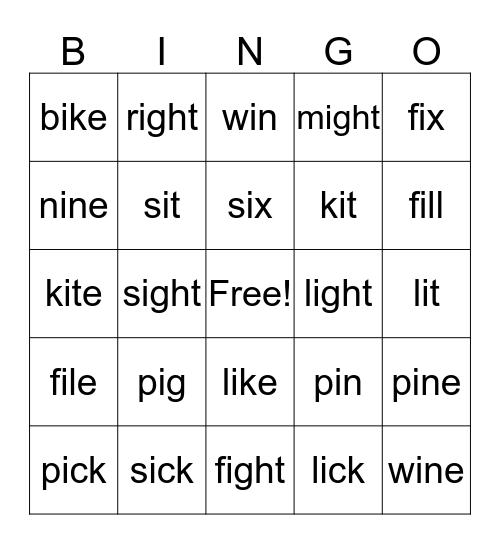 Long & Short "i" sounds Bingo Card