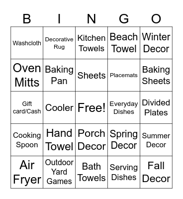 Bridal Bingo Card
