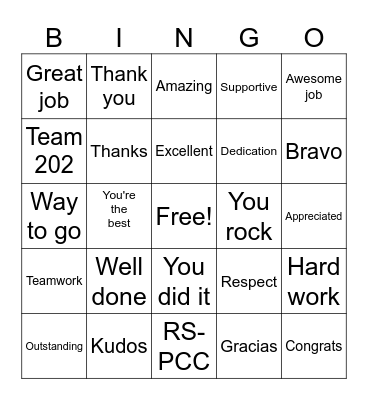 Employee Appreciation Bingo Card