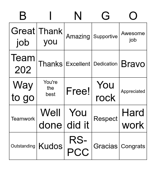 Employee Appreciation Bingo Card
