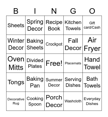 Bridal Bingo Card