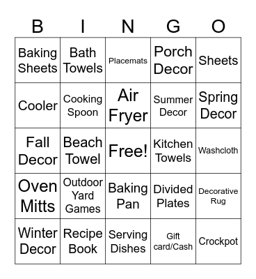 Bridal Bingo Card