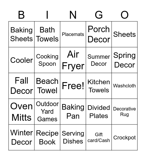 Bridal Bingo Card