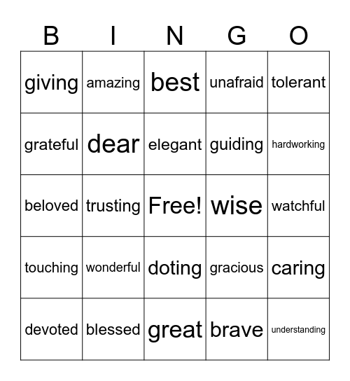 Mother's Day Bingo Card