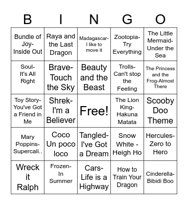 Movie Music Bingo Card